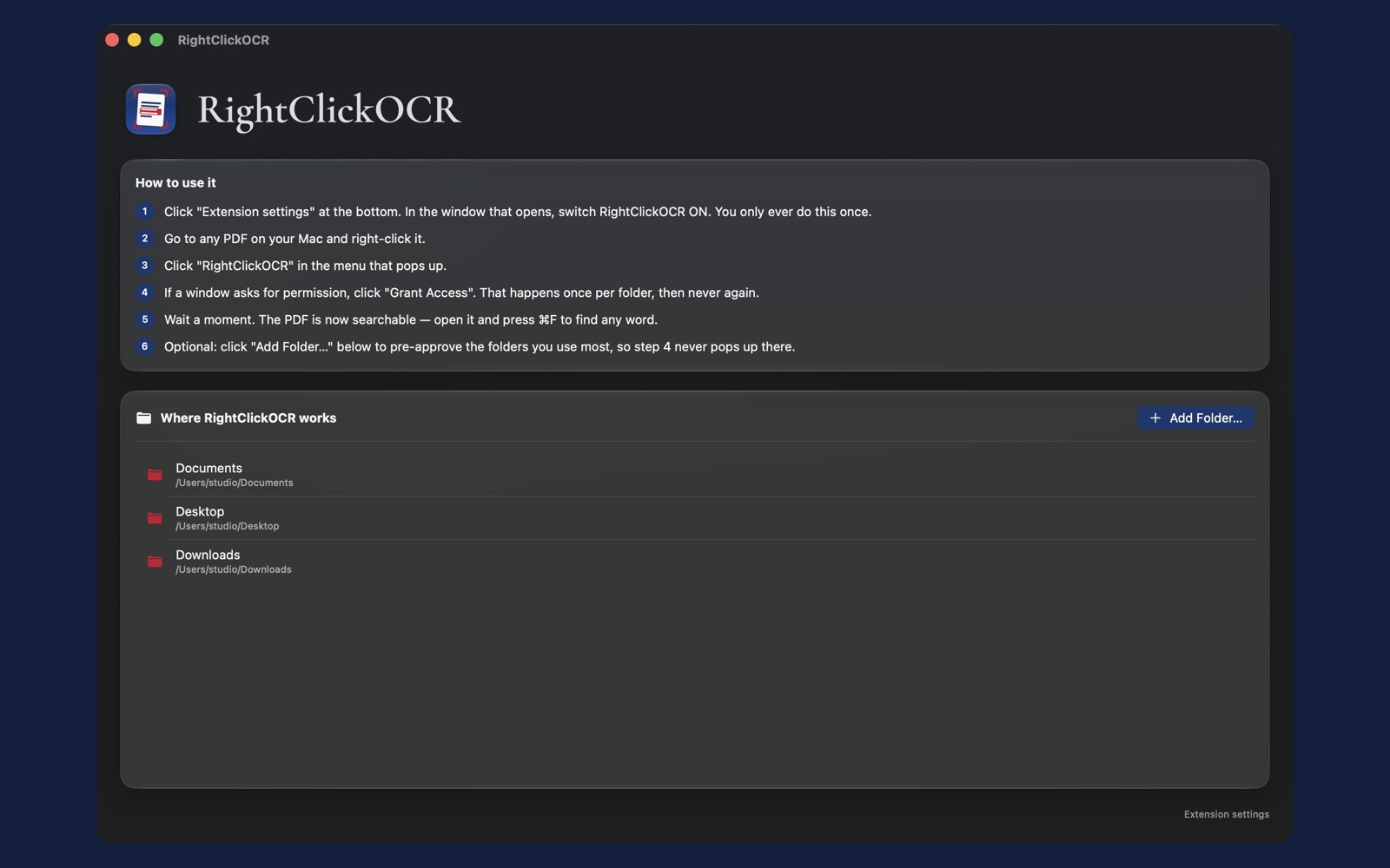 RightClickOCR running on macOS